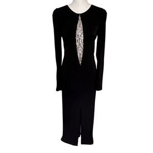 Issue New York black rhinestone jersey stretch long evening gown size M **